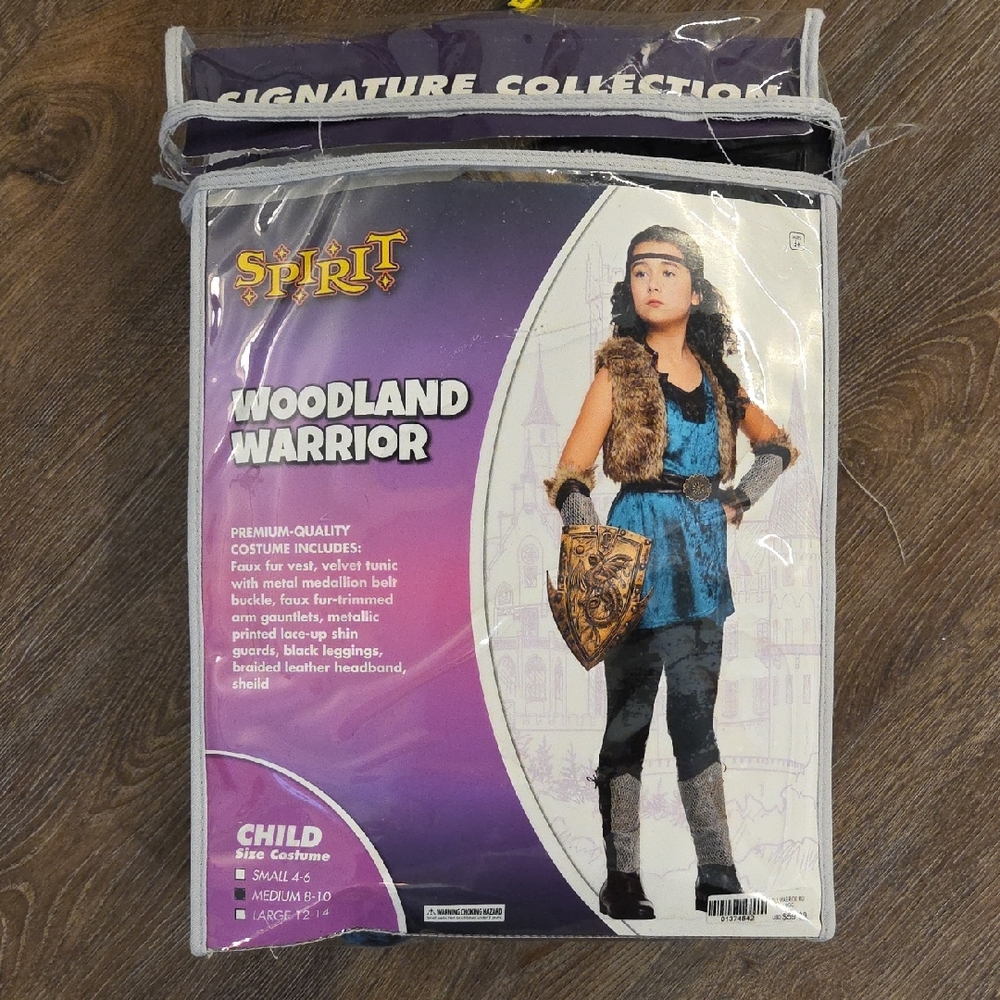 Spirit Woodland Warrior Girl Costume - Blue and Brown Size 8-10 yo